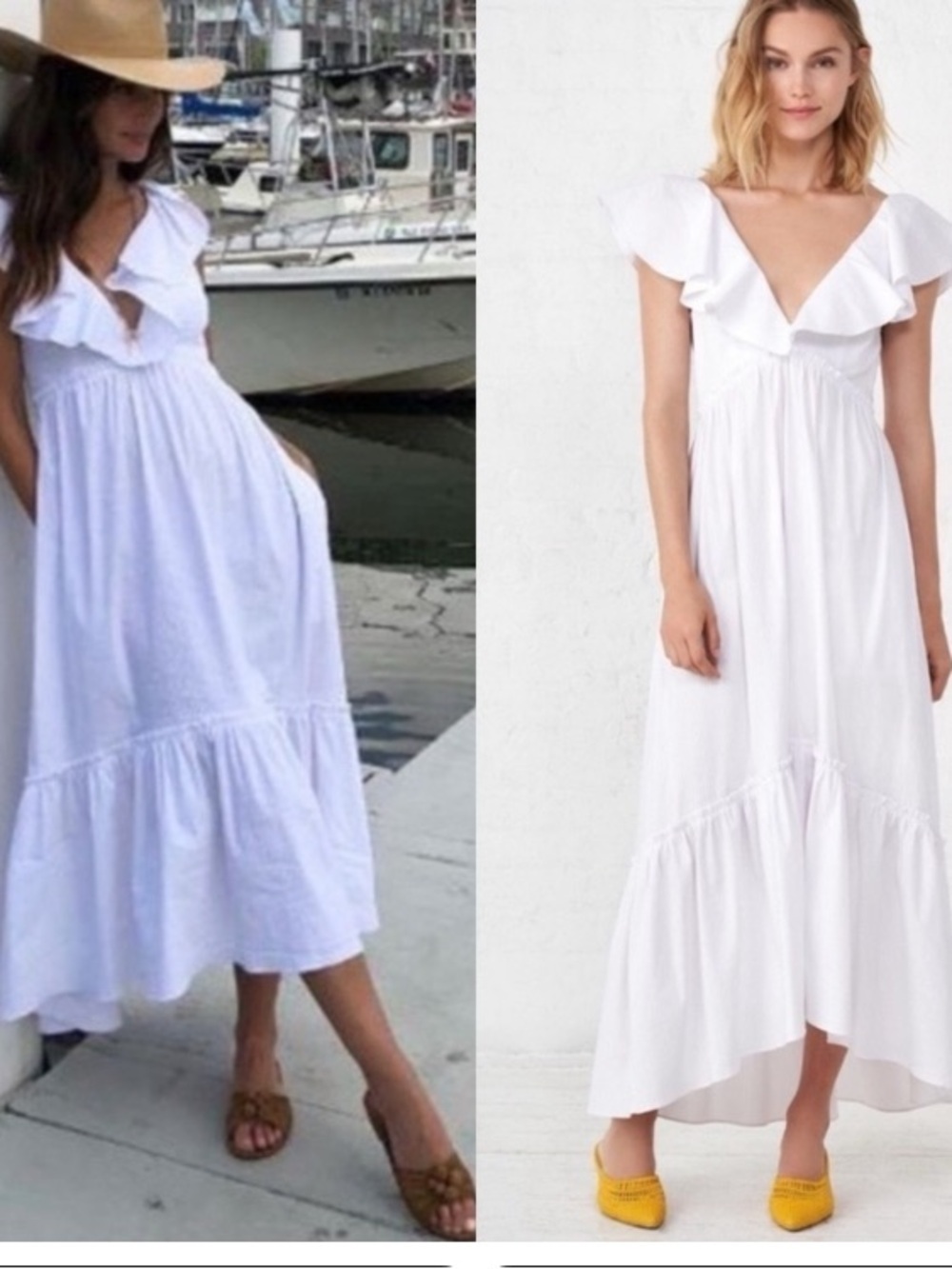 NWOT—La Ligne D’ete Ruffled White Pin Stripe Cotton Blend Poplin Maxi Dress